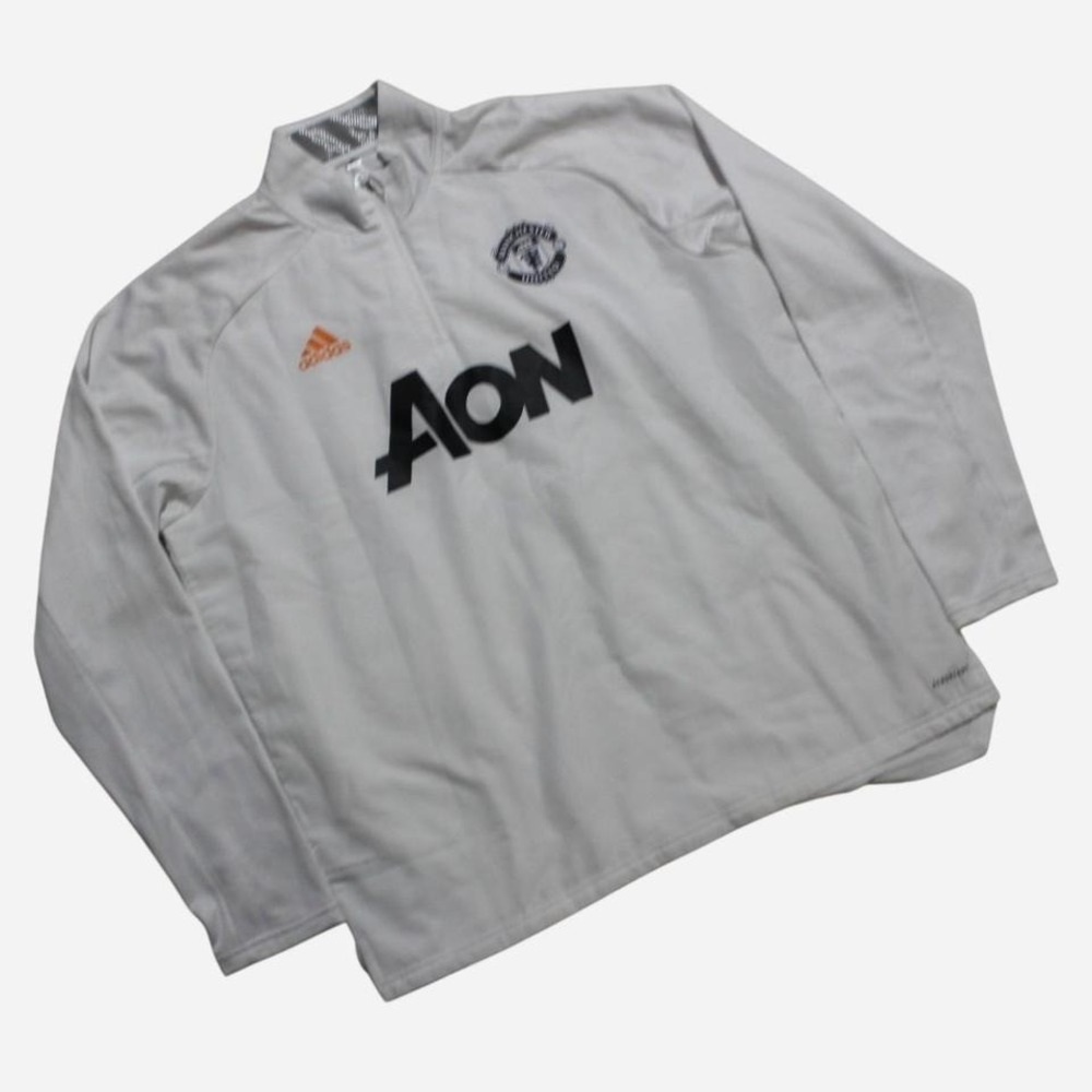 Mens Manchester United White Quarter Zip Track Striped Sweater